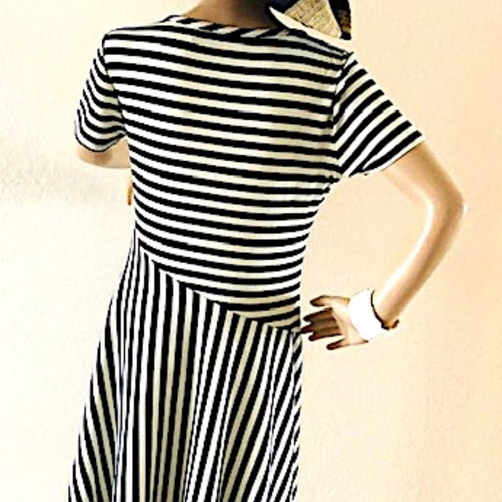 Soft Surroundings Black & White Striped Midi Dress - Picture 2 of 8